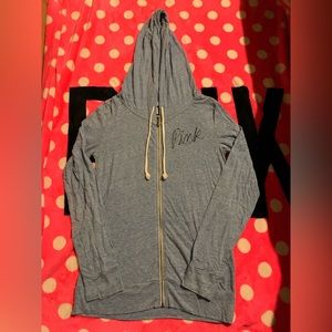 VS Pink tunic light weight blue full zip Sz m